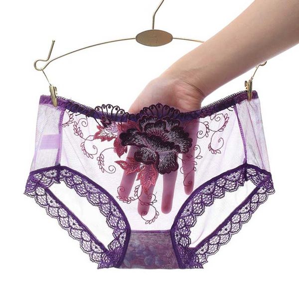 Sexy Lace Transparent Panties Flower Rose Bordens de bordados de baixa cintura