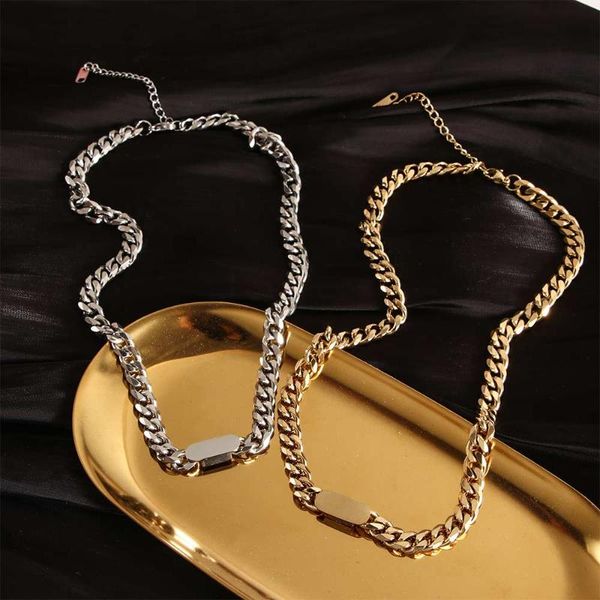 

pendant necklaces 2021 titanium steel hip hop square clavicle chain gold sliver color metal necklace for women girls jewelry, Silver