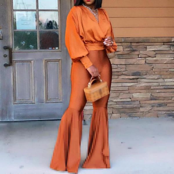

women's two piece pants african women sets autumn retro blouse long-sleeved shirt wide leg flared trousers fashion suit office lady, White