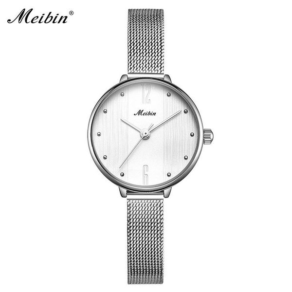 

wristwatches fashion meibin style women quartz watch casual stainless steel mesh ladies wrist watches brand lady relogio feminino, Slivery;brown