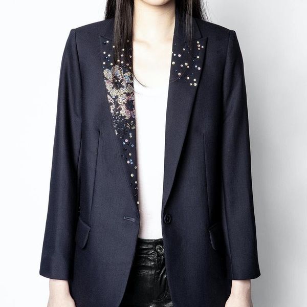 

women's suits & blazers spring and autumn style classic double pocket trendy long-sleeved diamond collar single button blazer women, White;black