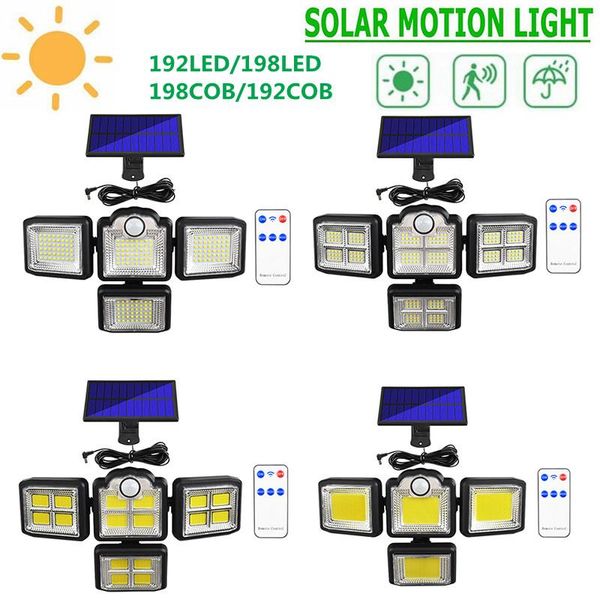 

solar lamps lights outdoor 192led/198led wall lamp with adjustable heads security led flood light ip65 waterproof 4 head
