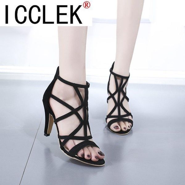 

sandals high heels fish mouth female cover gladiator ladies shoes footwear plus size 42, Black