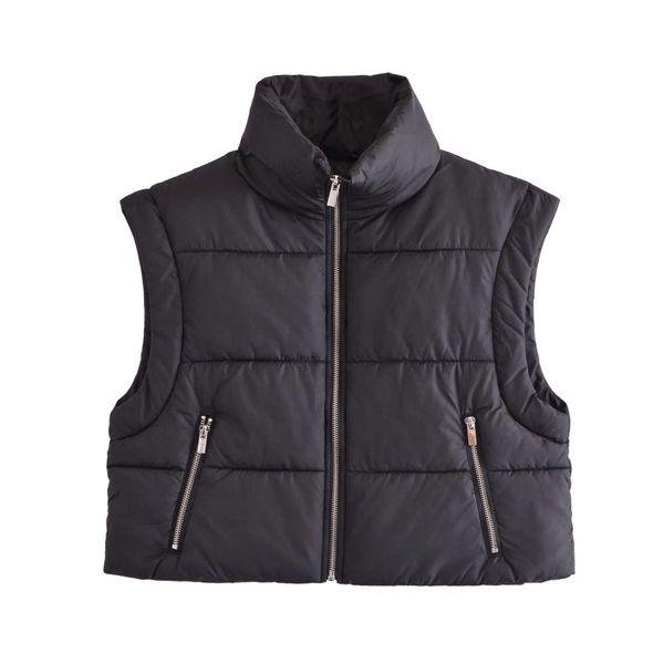 

leisure simple style stand collar zipper color cotton vest autumn women's loose thin sleeveless blouse, White