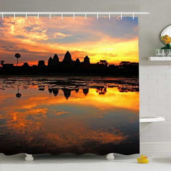 

shower curtains curtain set with hooks 72x78 reap traditional asia reflection texture silhouette morning ruin angkor wat cambodia