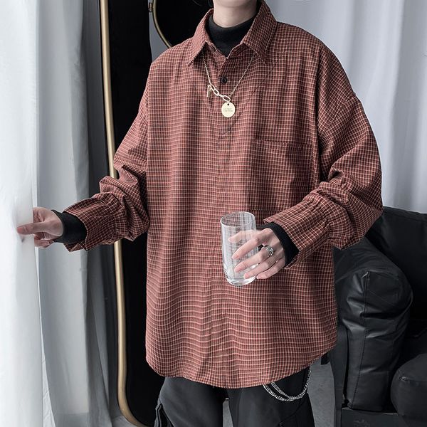 

autumn's two-piece lapel plaid striped shirt, Black;brown