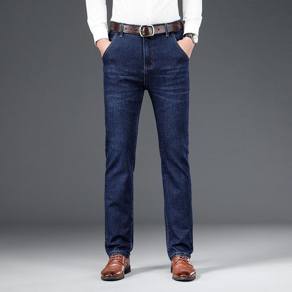 

new men's straight stretch business black blue jeans classic comfortable soft fit denim trousers casual long pants large size