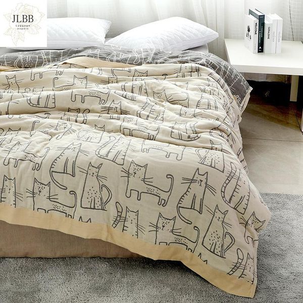 

blankets bamboo cotton muslin summer blanket bed cover sofa travel breathable cartoon cat thread large soft throw
