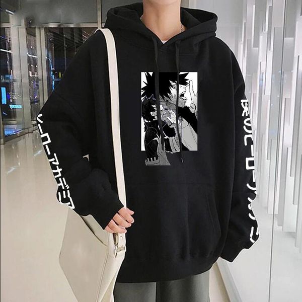 

men's hoodies & sweatshirts japanese anime my hero academia manga sad boy dabi printed hooded women winter warm harajuku oversized male, Black
