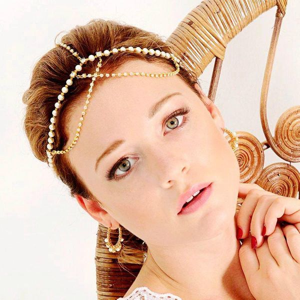

hair clips & barrettes bohemia luxurious simulated pearl headband rhinestone tassel bride hairbands wedding accessories for women ornaments, Golden;silver