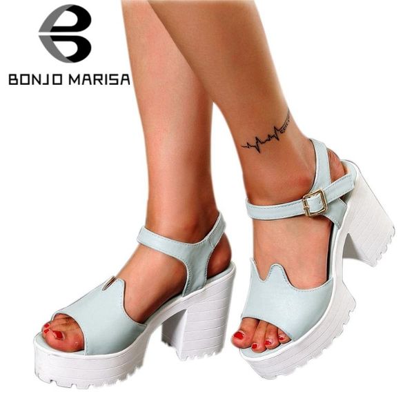 

dress shoes bonjomarisa classic female high block heels fashion ol platform sandals women summer sweet date woman, Black