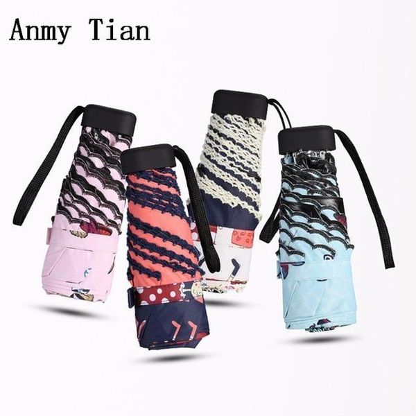 

umbrellas ultra light umbrella sun and mini solar small fresh folding 5 times of dual-use sunscreen