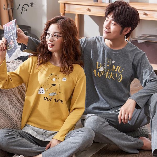 

lovers suit pyjamas cotton couples pajamas set winter cartoon pyjamas women long sleeve sleepwear men lounge homewear plus siz, Black;brown