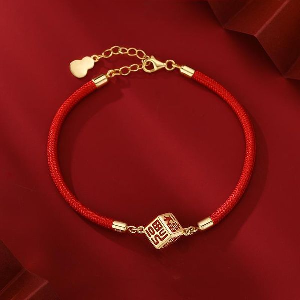 

Charm Bracelets Qingji Red Bracelet Forbidden City Fu Character String Lover Pair Of Braided Hand Rope Men And Women, Golden;silver