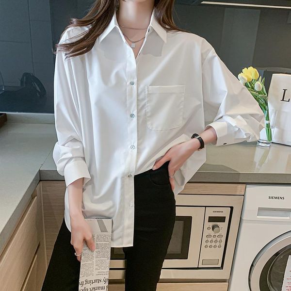 

women's polos fashion shirt 2021 all-match long-sleeved white anti-wrinkle loose