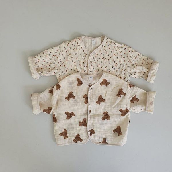 

jackets summer baby girl cotton cardigan clothing toddler boys cute bear print coat fashion girls long sleeve thin section, Blue;gray