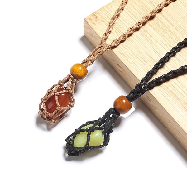 

pendant necklaces fashion bohemian natural stones long knotted rough stone necklace accessories simple adjustable wax rope women, Silver