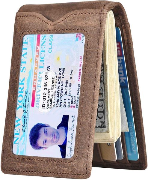 

multifunctional dollar clip crazy horse skin wallet multi card slot short men's wallet, Black