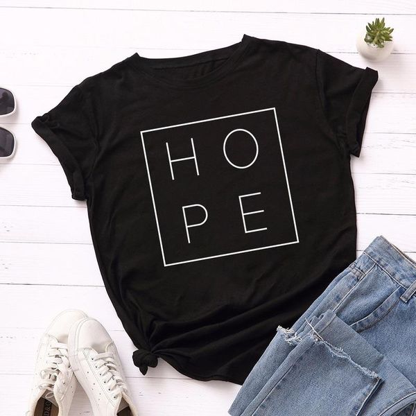 

women's t-shirt summer cotton women t shirt letters hope print short sleeve tees simple casual o-neck female tshirt, White