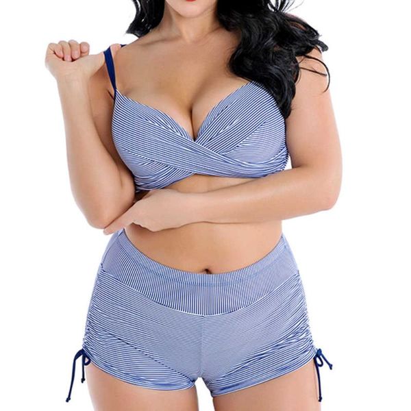 

women's swimwear bathing suit women 2021 large size bikini set push up swimsuit female with shorts high waist swimming 4xl 6xl 8xl, White;black