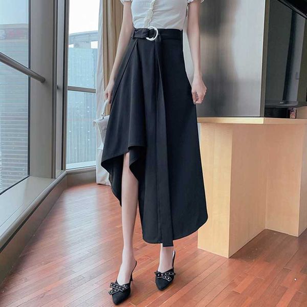 

spring summer skirt korean style high waist slimming irregular ruffle fishtail 210531, Black