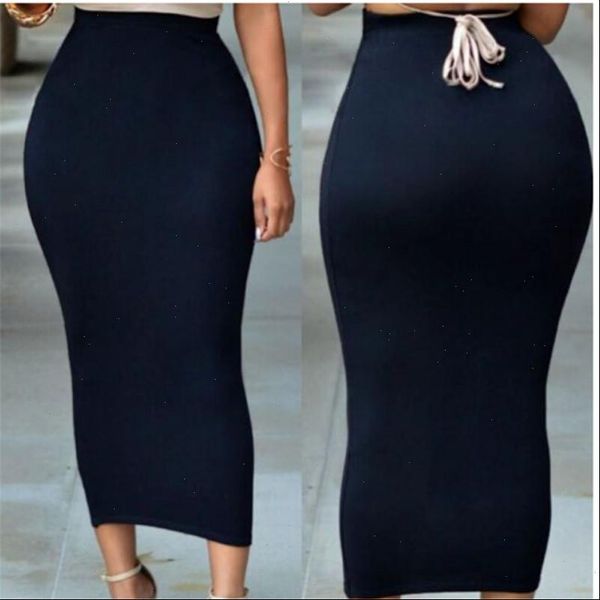 

muslim womens skinny pencil thick skirt ladies hips wrap bodycon high waist elastic stretch long maxi frauen pencil skirts, Black