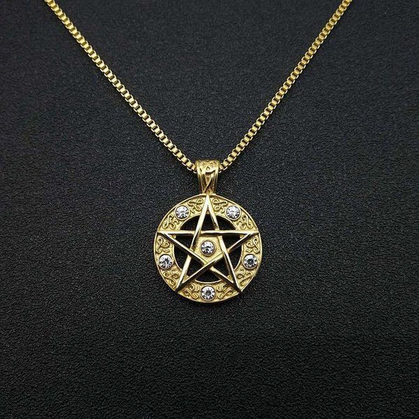 

pendant necklaces hip hop rhinestones paved bling iced out stainless stee star pentagram pendants for men women rapper jewelry, Silver