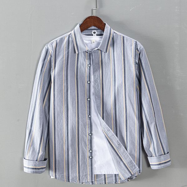 

2021 new 100% cotton long sleeve brand casual shirts stripe fashion shirt men comfortable trendy men's clothes camisa chemise vhq6, White;black