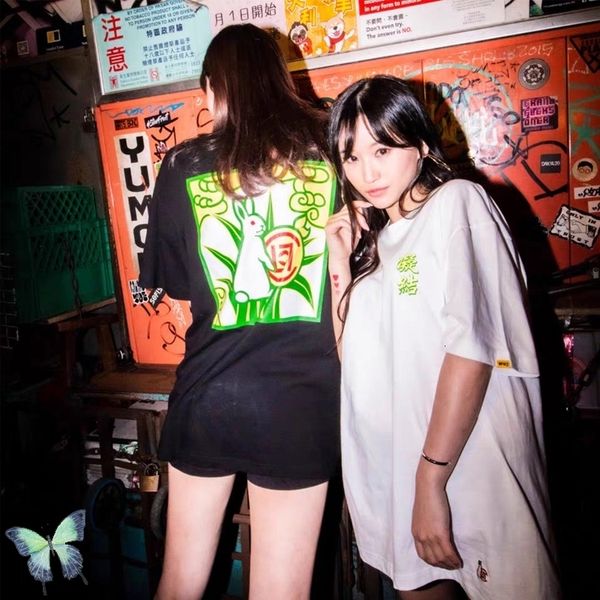

new summer 2021 oversized rabbit print t-shirt #fr2 two no smoking cotton t-shirts men women hip-hop casual t shir y13v f7tv, White;black