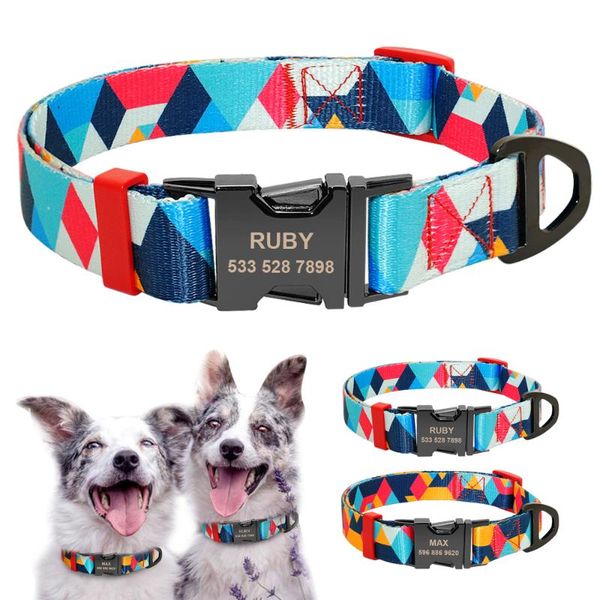 

dog collars & leashes personalized pet collar nylon customized engraved nameplate id tag for puppy cats small medium large dogs