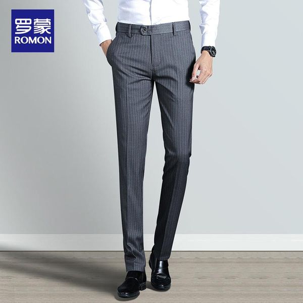 

men's pants casual business slim fit ankle tight suit youth korean trend stripes straight trousers men mens, Black
