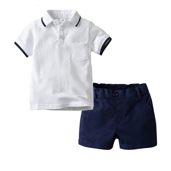 

children's wear boys' white short sleeve polo shirt woven two piece summer lapel t-shirt shorts