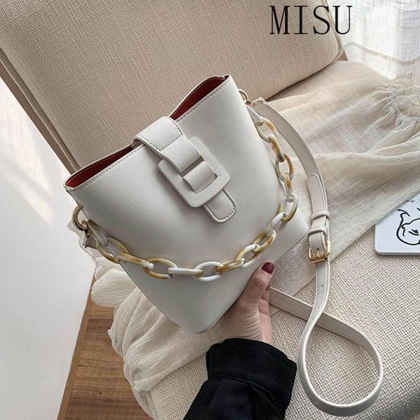 

casual acrylic chain bucket bags for women crossbody bag fashion small lady handbags designer female travel pu shoulder bags
