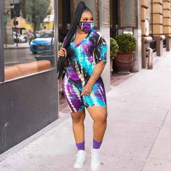 

women's tracksuits ueteey two-piece trendy tie-dye multicolor plus size shorts set, Gray