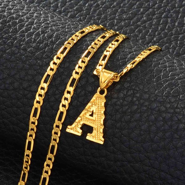 

anniyo a-z letters pendant necklaces for women men girls english initial alphabet figaro chains gold color jewelry #058002s h1125, Silver