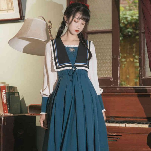 

magogo gothic girl princess dress college style sweet sailor suit navy collar student super fairy french retro lolita dress, Black;gray