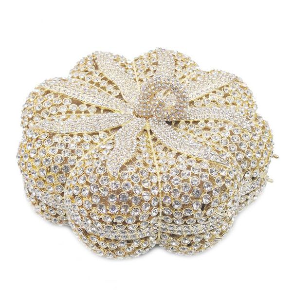 

white rhinestone crystal evening clutch bag glitter purse cushaw shape ladies gold metal diamond chain handbags