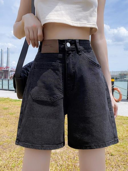 

women's shorts black denim female summer 2021 tide ins tall waist a word in wide-legged pants show thin easy, White;black