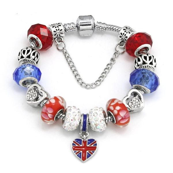 

link, chain abl155, alloy uk national flag pendent blue red resin big hole beaded heart charm bracelet bangles jewelry for women men, Black