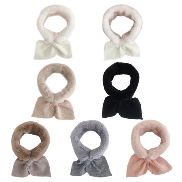 

scarves women fuzzy plush knitted cross collar scarf winter solid color loophole long shawl wrap thicken warm neckerchief, Blue;gray