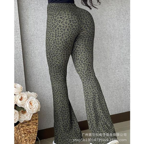 

women's pants & capris leopard flare women elegant leggings ladies high waist elastic wide leg trousers hip lift, Black;white