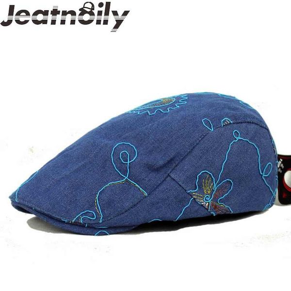

berets 2021 spring cap denim hats for men or women embroidery flowers beret hat z-xjbl075, Blue;gray