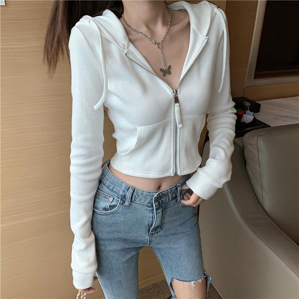 

jxmyy spring and autumn new products fashion short hooded long sleeve knit jacket waist waist thin all-match women, Black;brown