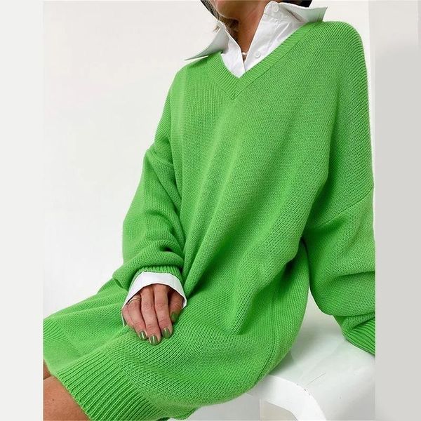 

maternity dresses women's sweater oversize long knitted v-neck loose ladies sweaters pullover drop shoulder green solid autumn 2021 cas, White