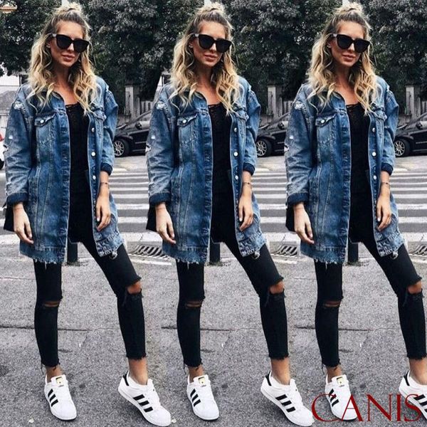 

women's jackets stylish coats denim long coat jeans fashion jacket loose casual streetwear, Black;brown