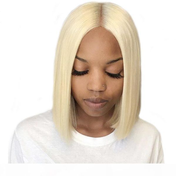 

ombre brazilian hair bob wig blonde color for white women virgin human glueless short blonde ombre lace front wigs bleached knots, Black;brown