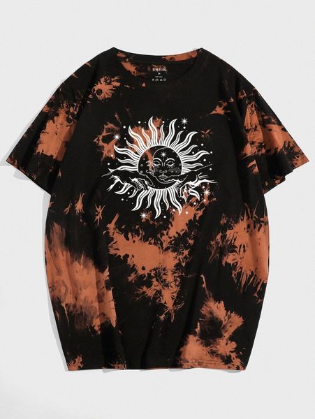 

men sun print tie dye tee f2e4#, White;black