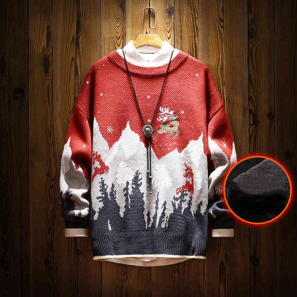 

christmas men winter snow mountain printed elk embroidery pullovers thanksgiving gift thick warm sweater harajuku unisex, White;black