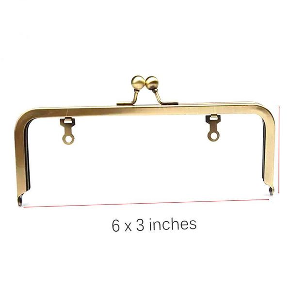 

bag parts & accessories 6x3 inches square no hole bronze purse frame clasp diy kiss lock coin, Black