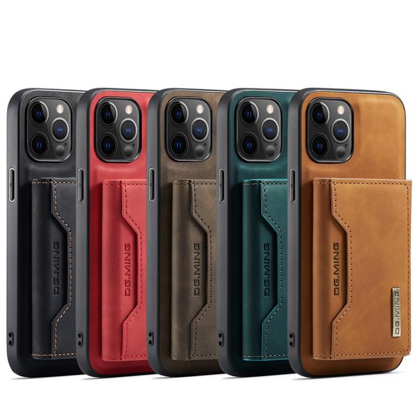 Estuches para teléfonos M2 es para iPhone Mini 13pro 12 Pro 12pro 11 11pro X Xs max Xr Estuches para tarjetas multifunción Estuche para billetera con succión de par magnético fuerte de cuero